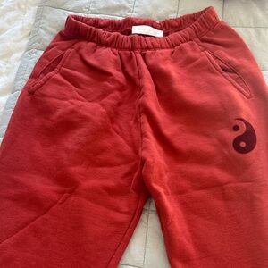 Spiritual Gangster Red Joggers with Yin Yang Symbol